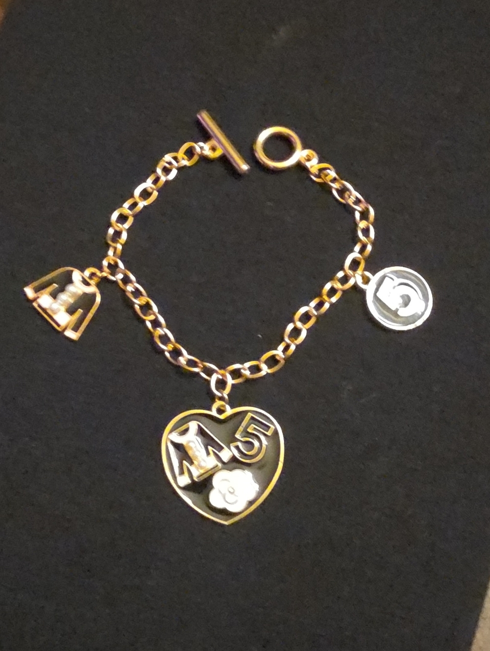 Gold-Tone Heart Charm Bracelet with Number Charms